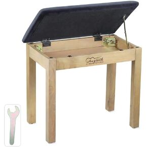 مقعد بيانو من الخشب الصلب مع مساحة تخزين | مقعد لوحة مفاتيح احترافي مع وسادة من جلد الغزال، مقعد بيانو مصمم لجلسات تدريب ممتدة (بني) in Kuwait