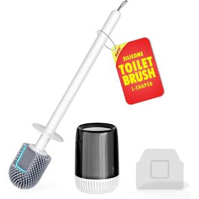 Silicone Toilet Brush and Holder Set with L-Shaped Brush Head, Wall Mounted Toilet Brush Set with Long Non-Slip Handles, Compact Toilet Bowl Cleaner Brush Suitable for RV Trailers & Bathroom (1 Pack) in Kuwait