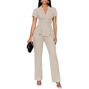 TOPSRANI Womens Bodycon Lounge Sets 2 Piece Outfits Casual Sweatsuits Tracksuit V-Neck Long Sleeve Cute Pants Sets in Kuwait