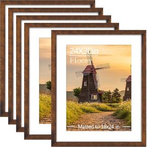 18x24 Picture Frame Set of 5, Black Poster Frame, Display Pictures 16 x 20 with Mat or 18 x 24 Without Mat for Horizontal or Vertical Wall Mounting, Wall Gallery Frame for Artwork in Kuwait