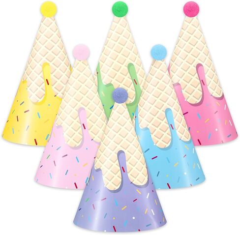 Civaner 36 Pcs Colorful Ice Cream Cone Hat, Rainbow Party Paper Hats for Adults, Sprinkles Birthday Themed Party Decorations for Birthday, Wedding, Christmas, Baby Shower Supplies in Saudi Arabia