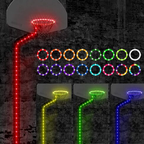 مجموعة مصابيح كرة السلة LED Waybelive، حافة كرة السلة LED وإضاءة اللوحة الخلفية بجهاز التحكم عن بعد، 16 لونًا يتغير بنفسك، مقاومة للماء، فائقة السطوع للعب في الليل في الهواء الطلق (الحافة واللوحة الخلفية غير متضمنة) in Kuwait