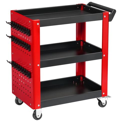 3 Tier Rolling Tool Cart على عجلات ، منظم تخزين ميكانيكي ، عربة عمل متداول مع Pegboard للمرآب ، ورشة العمل ، المستودع (الأسود والأصفر) in Kuwait