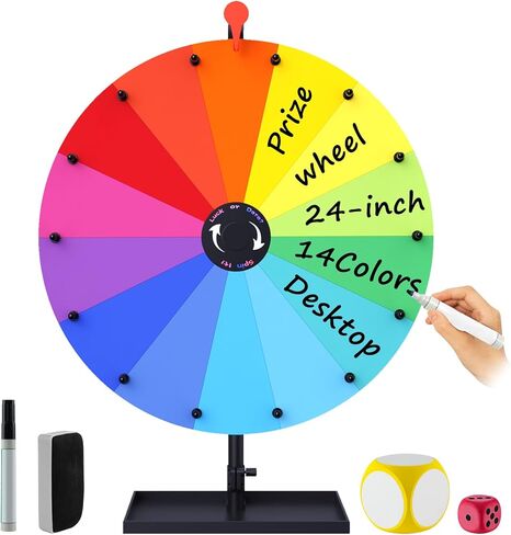24 Inch Prize Wheel Spinner with Stand, 14 Slots Color Spinning Wheel for Prizes, Spin The Wheel Game with Stand for Tabletop or Floor, Suitable for Trade Show, Carnival, Classroom, Family, Party Game in Kuwait