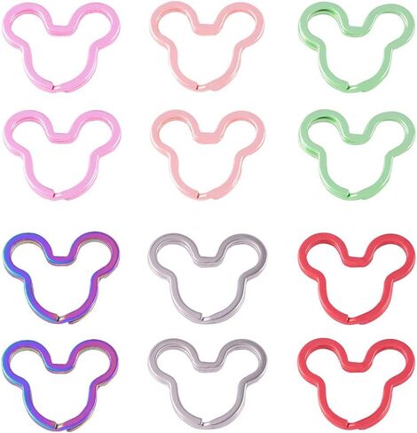 Mouse Head Shape Split Rings Colorful Flat Key Chain Rings Metal Creative Key Holder for Bag Home Car Office Organization DIY Crafts 6 Color 24PCS (Rainbow) in Saudi Arabia