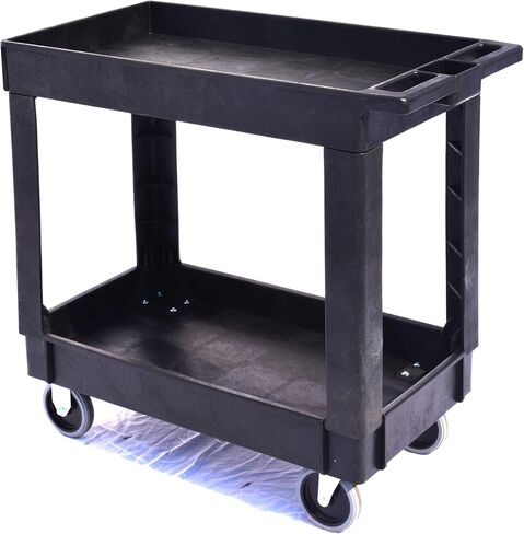 500 LB Capacity Utility Cart with Tray Top, Heavy-Duty Rolling Storage Cart with Open Plastic Shelves and Tall Lip, Lightweight Wheeled Cart for Garage, Workshop, and Warehouse (Black) in Saudi Arabia