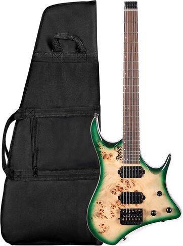 جيتار كهربائي بدون رأس من Redid مكون من 6 أوتار من خشب الماهوجني وطبقة علوية من خشب الورد ورقبة القيقب وخشب الورد ومقياس 24 فريتس مقاس 25.5 بوصة، التقاطات همبوكر، جيتار السفر مع حقيبة أزعج (أخضر) in Kuwait