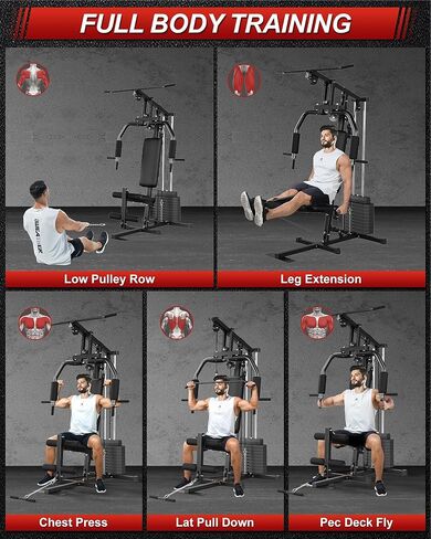 Multifunctional Home Gym Machine with 100LB Weight Stack, Full Body Workout Station for Strength Training, LAT Pulldown, Chest Press, Leg Extension & Row, Compact Home Gym Equipment for Men & Women in Saudi Arabia