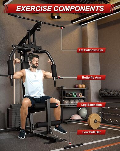 Multifunctional Home Gym Machine with 100LB Weight Stack, Full Body Workout Station for Strength Training, LAT Pulldown, Chest Press, Leg Extension & Row, Compact Home Gym Equipment for Men & Women in Saudi Arabia