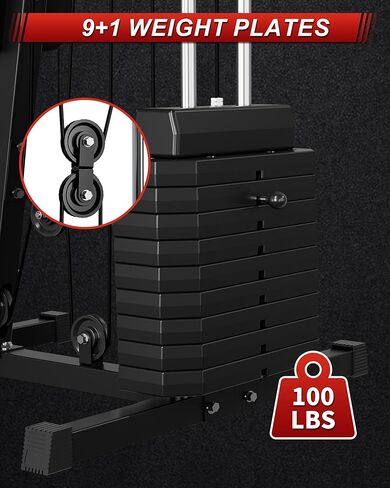 Multifunctional Home Gym Machine with 100LB Weight Stack, Full Body Workout Station for Strength Training, LAT Pulldown, Chest Press, Leg Extension & Row, Compact Home Gym Equipment for Men & Women in Saudi Arabia