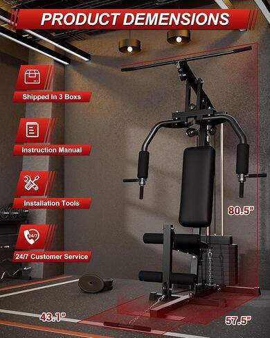 Multifunctional Home Gym Machine with 100LB Weight Stack, Full Body Workout Station for Strength Training, LAT Pulldown, Chest Press, Leg Extension & Row, Compact Home Gym Equipment for Men & Women in Saudi Arabia