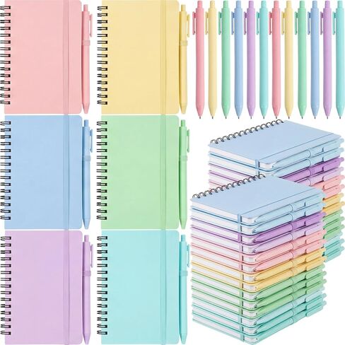 Fulmoon 30 Set A6 Spiral Notebook with Ballpoint Pen in 10 Colors 50 Sheets, 4" x 6" Bulk Ruled Small Notebooks Journals for Back to School Supplies Students Gifts Office Coworkers (Candy Brights) in Saudi Arabia