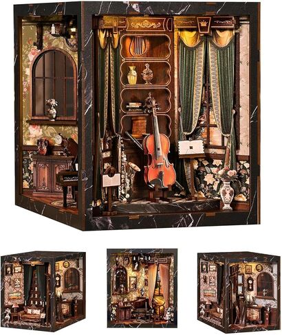 Book Nook Kit - Miniature House Kit لديكور رف الكتب ، الألغاز ثلاثية الأبعاد الخشبية DIY مع غطاء LED LAMPLINE و DUST ، مصغرة في مكتبة RETRO ، هدية حرفية إبداعية للبالغين ومحبي الكتب in Saudi Arabia