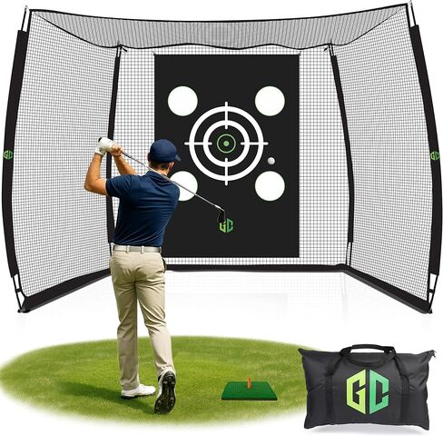 GrdnCare Heavy-Duty Golf Hitting Net 10x8x5.5 FT- Golf Practice Net with Silent Target Tarp, 4-Ply Net, Mat & Tee, Steel Tubes, Poles & Carry Bag - Golf Nets for Backyard, Indoor, Outdoor & Garage in Saudi Arabia