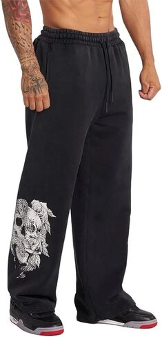 بنطال رياضي برسوم جرافيك للرجال على طراز Gothic Punk Streetwear Joggers Gym Workout Lounge Pants مع جيوب in Saudi Arabia