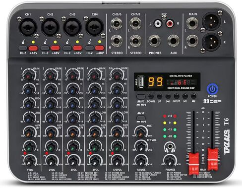 خلاط صوت Line Mixer، خلاط خط ستيريو ذو 6 قنوات، مخرج ومدخل TRS/TS 6.35 مم، خلاط صوت صغير منخفض الضوضاء للغاية مع مفتاح أحادي/ستيريو للخلط الفرعي in Saudi Arabia