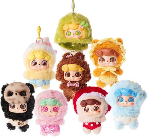 Baby Three Plush Blind Box ， Plush Figure Toys 1pc (1 من 10 أنماط محتملة) Cats and Dogs Series Collible keychain & Bag Charm Hompts 5.5 in in Kuwait