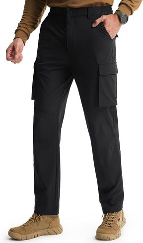 Libin Men's Hiking Pants Cargo Pockets Water Resistant Work Dress Pants Quick Dry Straight Leg Elastic Travel UPF 50+ in Kuwait