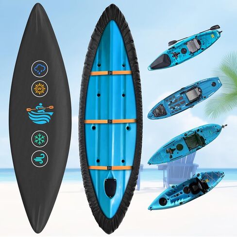 Kayak Cover, 600D Waterproof Canoe Cover, Heavy Duty Full Wrap Thickened for Indoor Outdoor, Paddle Board, and Kayak Boat with Kayak Covers for Outdoor Storage in Kuwait
