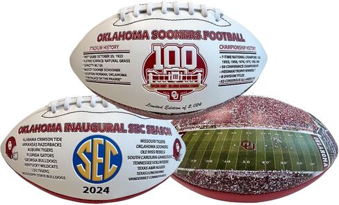 NIKCO SPORTS Oklahoma Sooners 100th Anniversary Football | Limited Edition of 2,024 | Memorial Stadium | NCAA College 2024 OU SEC Season Collectible Gift Memorabilia with Certificate of Authenticity in Saudi Arabia