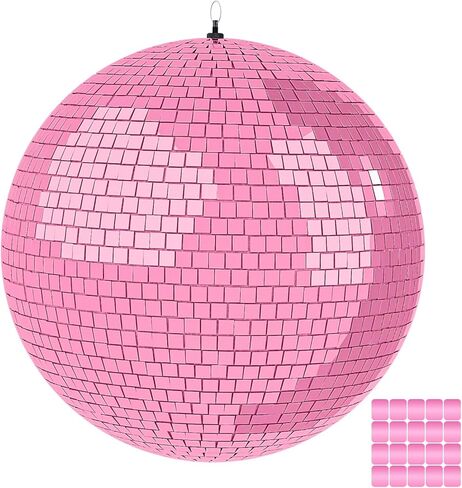 12" Mirror Disco Ball with Hanging Ring, 12 Inch Pink Disco Ball Decor with 20pcs Replacement Mirror for DJ Club, Party, Wedding, Home Decor, Live Stage for Easy Installation, Disco Ball Mirror Ball in Kuwait