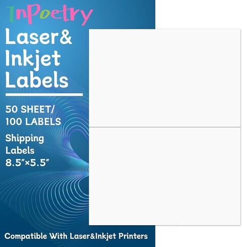 8.5" x 5.5" Half Sheet Shipping Labels, Label Sticker for Laser&Inkjet Printers, White Half Page Label Stickers, 2 Labels per Sheet, 8.5" x 11" Adhesive Half Page Labels, 200 Labels. in Saudi Arabia