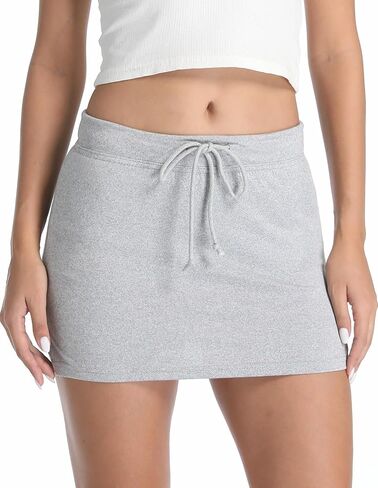 Women's Sweat Mini Skirts Cute Built-in Shorts Split Hem Drawstring Stretchy Tennis Skirts in Saudi Arabia