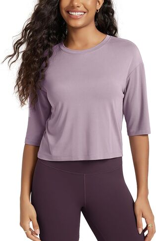 Ododos Women's Peachsoft Reliesed Fit Fit Fit Fit Croped T-Shirt و Short Sleeve Crew Neck Rounge Top Lounge in Saudi Arabia