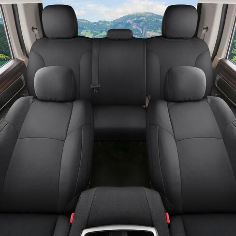 مجموعة كاملة من أغطية مقاعد القماش المقاومة للماء Coverado Chevy Silverado، تناسب Silverado GMC Sierra 2007-2013 & 2019-2025 1500، 2020-2025 2500HD 3500HD Crew Double Extended Cab (أمامي مسطح وخلفي مسطح، أسود) in Saudi Arabia