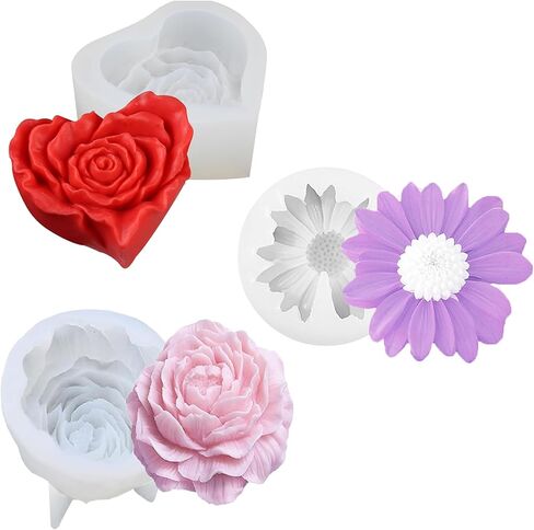 6pcs قوالب السيليكون زهرة زهرة ، قوالب شمعة من سيليكون زهرة لطيفة ، قوالب زهور ذات دقة ثلاثية الأبعاد لصنع الشموع ، شوكولاتة فندان ، تزيين الكيك ، الصابون ، حلوى طين غسول الشمع الشمع in Kuwait