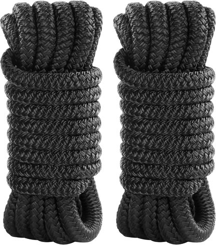 3/8" x 15' Boat Dock Line, Double Braided Nylon Mooring Rope with 12" Eyelet, Marine Grade Accessories for Yachts Pontoons Bass Boats Bowriders Jet Skis WaveRunners Sea Doos, Navy Blue 2Pack in Saudi Arabia