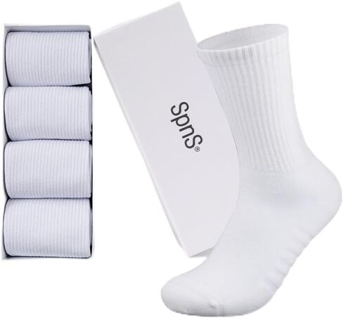 SpnS Athletic Cotton Crew Socks - 4 Pairs Soft Cushioned Seamless Toe Odor Control Daily Running Sport Socks for Men Women in Saudi Arabia