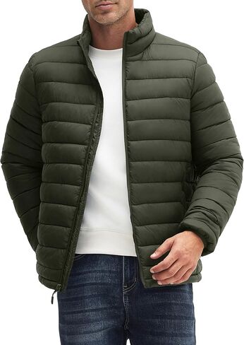WHN Men Puffer Jacket Coat Lightweight Winter Waterproof Windproof Stand Collar Full Zipper Coats with 3 Pockets in Saudi Arabia