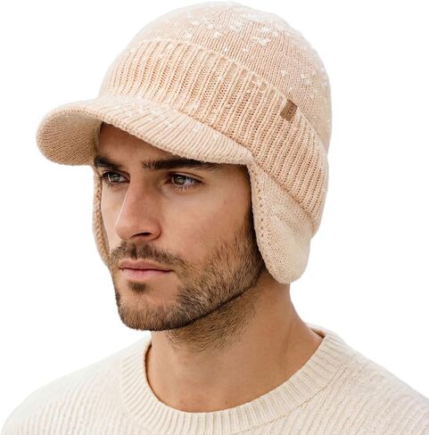 Top-EX XL/XXL 80 ٪ Merino Wool Brim Beanie مع اللوحات الأذن-قبعة مبطنة من Dryknit ™ مقاومة للماء للطقس البارد in Saudi Arabia