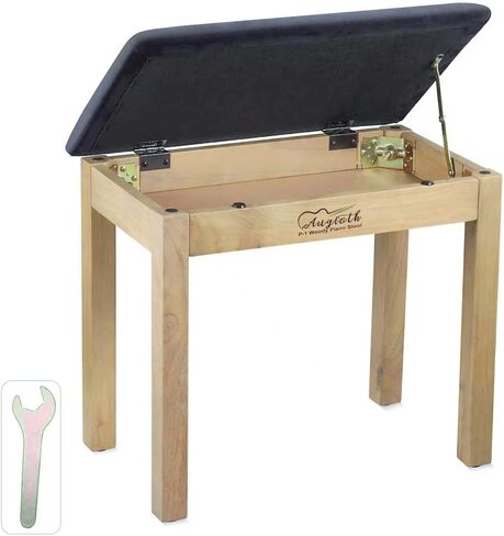 مقعد بيانو من الخشب الصلب مع مساحة تخزين | مقعد لوحة مفاتيح احترافي مع وسادة من جلد الغزال، مقعد بيانو مصمم لجلسات تدريب ممتدة (بني) in Kuwait