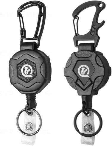 Retractable Keychain Heavy Duty Carabiner with ID Badge Holder Pack of 2 – 31.5" Steel Cord Badge Reel 8oz Load, for Work, Outdoor Everyday Carry Black in Saudi Arabia