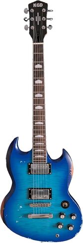 جيتار KGD Relic SG Sunburst، جسم الماهوجني والرقبة، لوحة أصابع من خشب الورد، صامولة عظمية، جيتار معدني ثقيل من 6 أوتار، جيتار احترافي/كهربائي للبالغين (Sunburst) in Kuwait