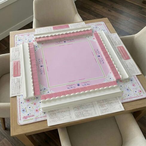 Mahjong Mat - 32.6x32.6 inch American Mah Jongg Mat Non -Slip Lovenuction Mahjong Table Cover مع قواعد ، حصيرة ألعاب محمولة للبوكر ، ألعاب الطاولة ، البطاقات ، البلاط والدومينو (Pink Floral) in Kuwait