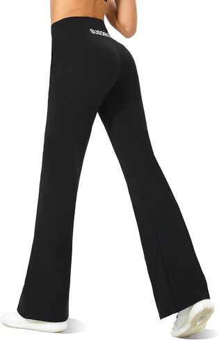 High Waisted Tummy Control Flare Leggings for Women Black Thermal Bootcut Yoga Pants Casual Sweatpants with Pockets in Saudi Arabia