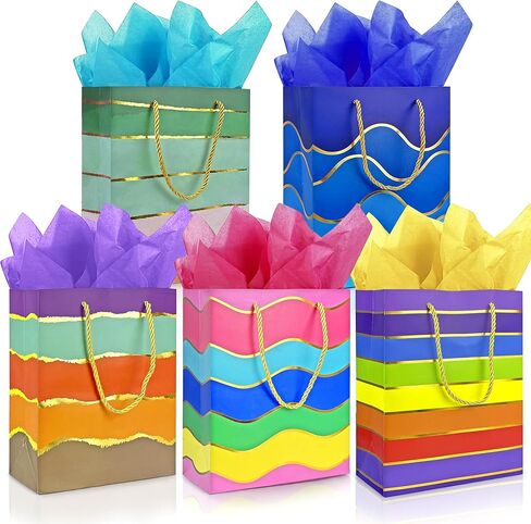 MUMULULU 5 Pack 16" Extra Large Gift Bags with Handle and Tissue Paper Birthday Gift Bags Rainbow Gift Bags for Birthday Party Baby Shower Wedding Holiday Presents in Saudi Arabia