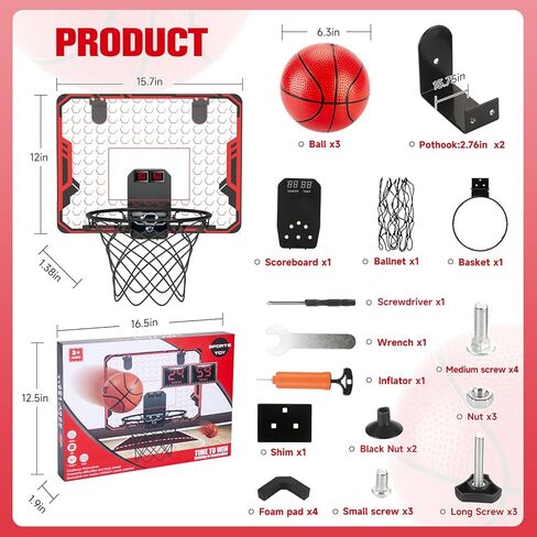 Basketball Hoop Indoor for Kids(4-12 Years Old), Over The Door Basketball Hoop with Scoring, Countdown and Music Accompaniment, Christmas Toys in Saudi Arabia