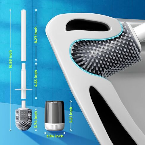 فرشاة المرحاض للسيليكون وحاملها مع رأس فرشاة على شكل حرف L ، فرشاة مرحاض مثبتة على الحائط مع مقابض طويلة غير قابلة للانزلاق ، فرشاة منظف مرحاض مضغوط مناسبة لمقطورات RV والحمام (حزمة واحدة) in Kuwait