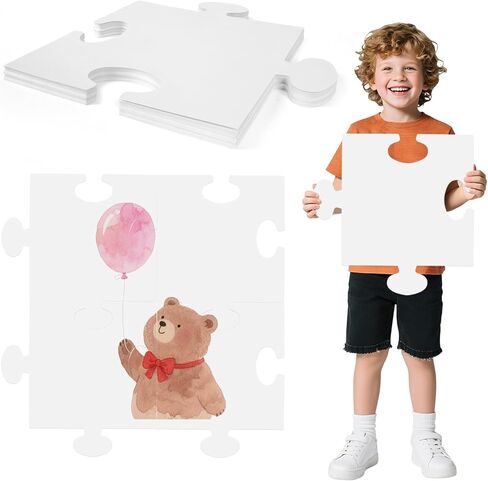 36 PCS Jumbo White Blank Jigsaw Puzzle for Kids 12x12 inch ، قم بعمل الألغاز الورقية المزدوجة الخاصة بك للاستخلاص على بانوراما من الورق المقوى DIY للتلوين والرسم ورسم الحرف والأنشطة الفنية in Kuwait