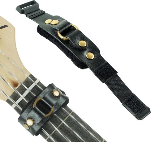 Rockhouse Guitar String MUTE DAMPENER ، والغيتار الكهربائي سلسلة طورف باس فريت رقب ، جلد مع لهجات مشبك الحلقة المعدنية ، بني in Kuwait