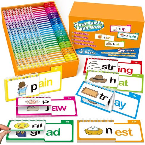 Word Family Build Book, 40 Read and Rhyme Flip Books, Sight Words Flash Cards Kindergarten, Learn to Read Phonics Flash Cards, Phonics Games Books for Preschool Learning Activities in Saudi Arabia