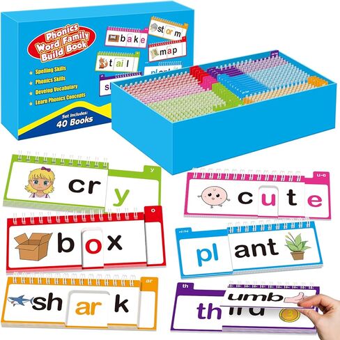 Word Family Build Book ، 40 كتب القراءة والقافية ، كلمات فلاش كلمات فلاش ، تعلّم قراءة بطاقات فلاش الصوتية ، كتب ألعاب الصوتيات لأنشطة التعلم في مرحلة ما قبل المدرسة in Kuwait