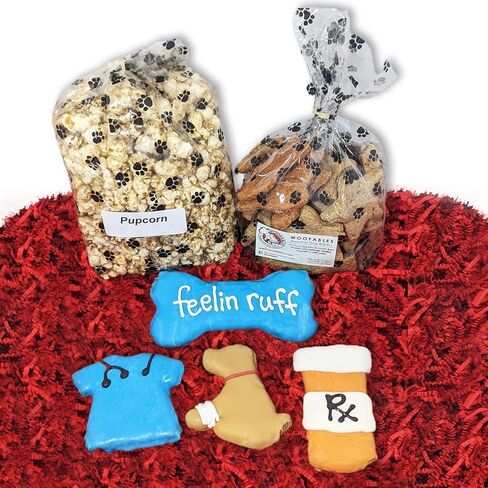 Gourmet Dog Bakery Small Get Well Soon Treat Box with Pupcorn, Hand-Decorated Treats & More | Homemade, Fresh, Human-Grade, All-Natural Ingredients | Corn, Soy & Preservative Free | USA Made in Saudi Arabia