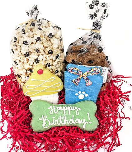 Gourmet Dog Bakery Small Get Well Soon Treat Box with Pupcorn, Hand-Decorated Treats & More | Homemade, Fresh, Human-Grade, All-Natural Ingredients | Corn, Soy & Preservative Free | USA Made in Saudi Arabia