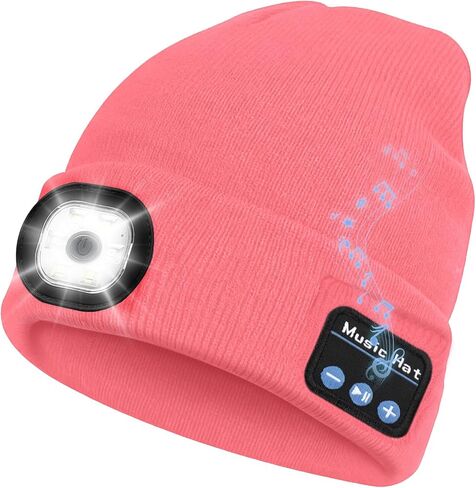 Bluetooth Beanie Hat with Light, Headlamp Cap with Headphones and Built-in Speaker Mic, Gifts for Men Women Husband Him Black in Saudi Arabia