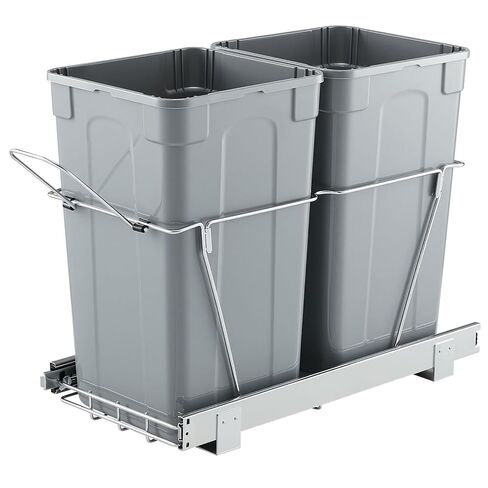 VEVOR Pullout Trash Can for Kitchen Cabinets, 35 QT x2 Double Under Sink Garbage Waste Recycling Bin, Under Mount Waste Container, with Heavy Duty Metal Full Extension Sliding System and Handle Grey in Saudi Arabia
